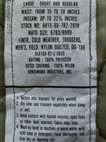 Tag from liner pants.